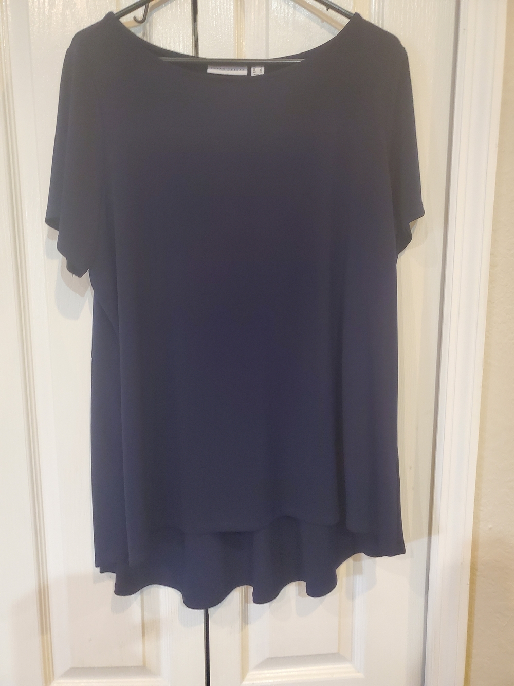 S. GRAVER, Women's Navy Short-Sleeve High-Low Blouse, SIZE LARGE